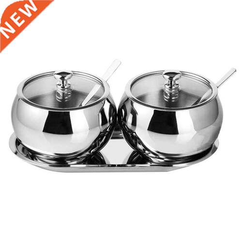 Sugar Bowl With Lid and Spoon, 2 Stainless Steel Salt Bowl