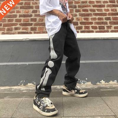 2021 Stylish Skeleton Embroidery Punk Men Hip Hop Straight