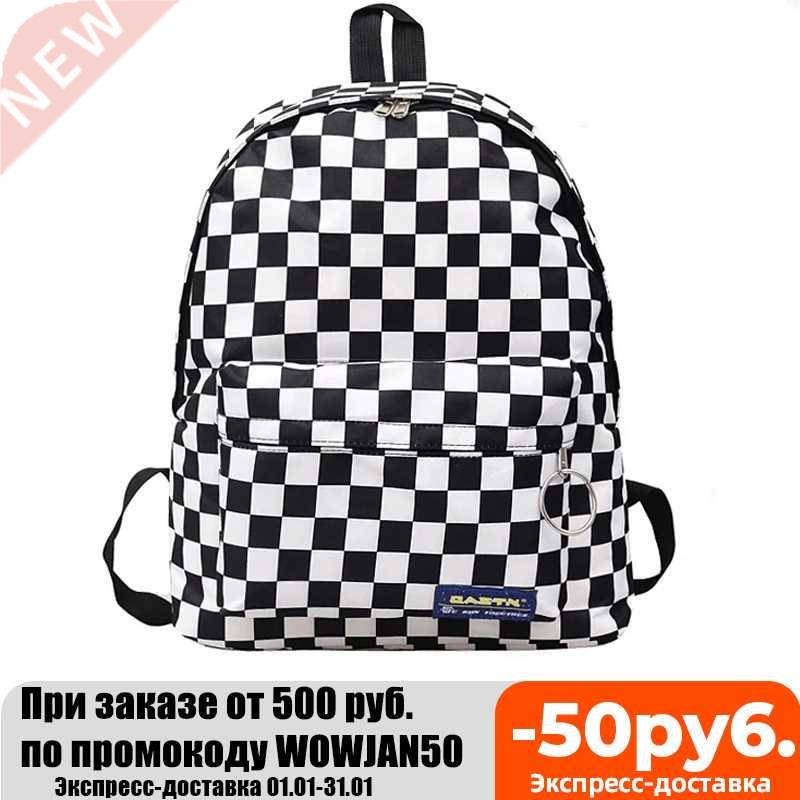2022 Unisex Plaid Nylon Female Travel Daypack Laptop Backpac