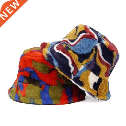 Autumn Winter Camouflage Faux Fur Bucket Hats Women Girl Fas