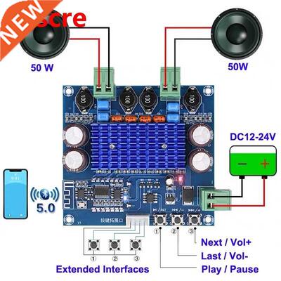 2*50W Bluetooth 5.0 TPA3116 Digital Audio Power Amp HiFi Ste