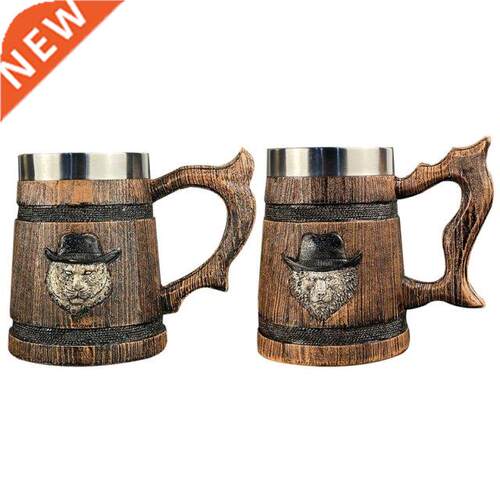 German Retro Wood Style Beer Mug Large-capacity Stainless St