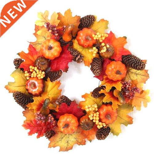 Wreath Artificial Fall Floral Pumpkins Berries Decorations A