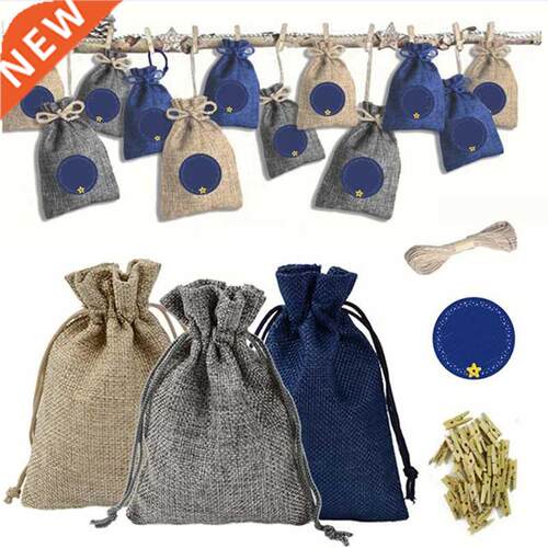 24pcs/set Linen Gift Bags Colorful Christmas Candy Pouch