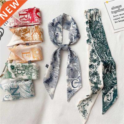 Popural Letter Print Long Scarf for Women Narrow Ribbon Head
