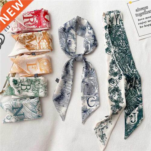 Popural Letter Print Long Scarf for Women Narrow Ribbon Head