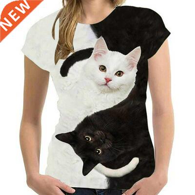 2021 Cat 3D Printed Oversized T-shirt Men Women Summer Fashi