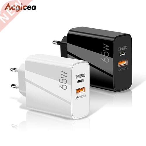 65W GaN Charger Dual Ports QC 3.0 PD 3.0 Quick Charge C