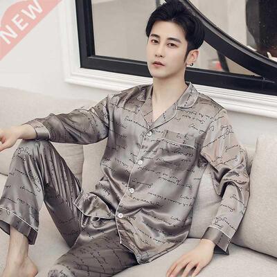 Night Pajamas for Men Satin Pyjama Set Silk ASleeping Suit A