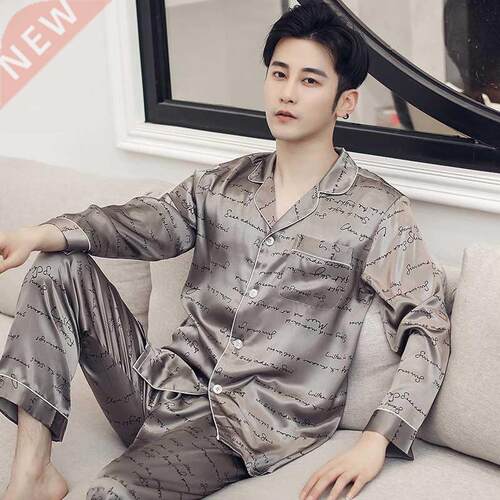 Night Pajamas for Men Satin Pyjama Set Silk ASleeping Suit A