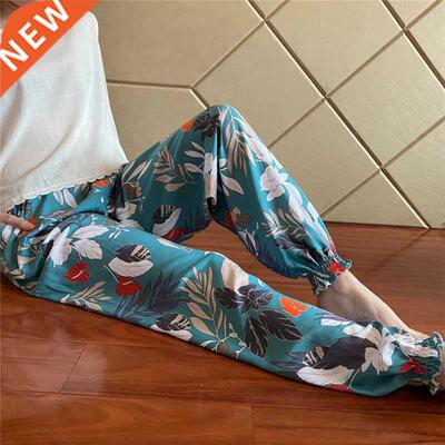 Women Cotton Silk Casual Trousers Summer Loose Pajamas Home