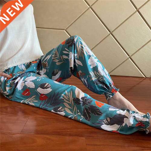 Women Cotton Silk Casual Trousers Summer Loose Pajamas Home