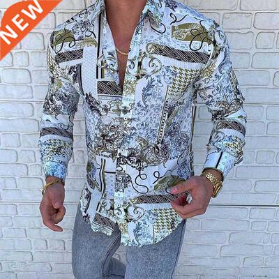 New Fashion Mens Baroque Floral Royal Shirts Luxury Brand Pr