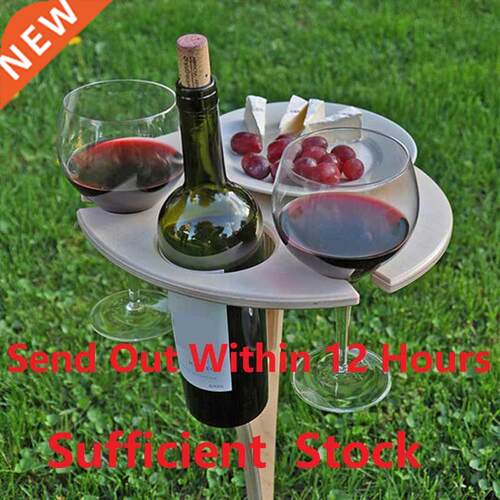 Outdoor Wine Table Mini Wooden Round Portable Foldable Desk