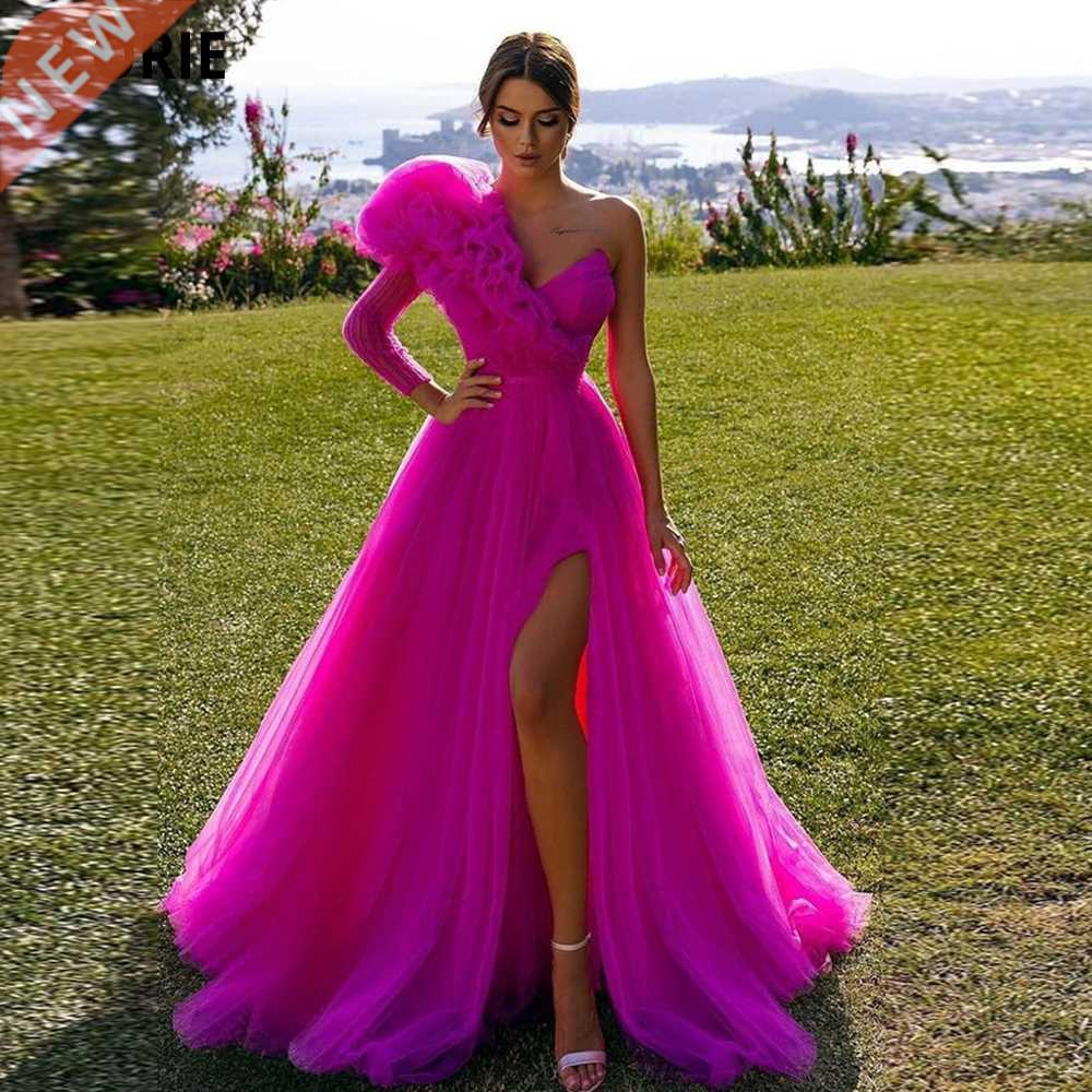 LORIE Tulle Evening Dresses Vestidos De Fiesta One Sleeve V-图片