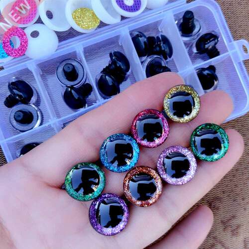 30 pcs/Box Clear 3d Glitter Safety Eyes For Toys Puppet Croc