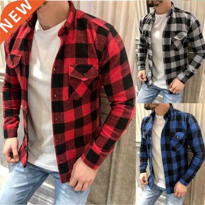 2022 New Mens Casual Plaid Flannel Shirt Long-Sleeved Chest