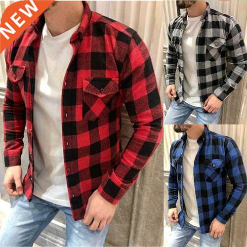 2022 New Mens Casual Plaid Flannel Shirt Long-Sleeved Chest