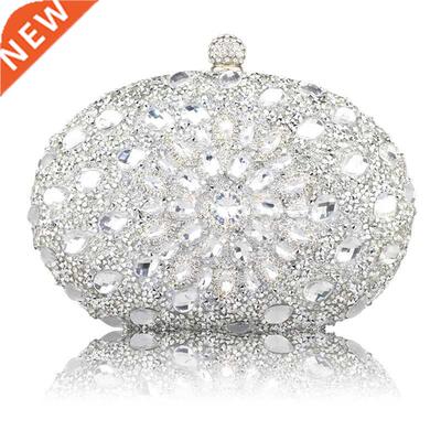 Wedding Diamond Silver Floral Crystal Sling Package Woman Cl