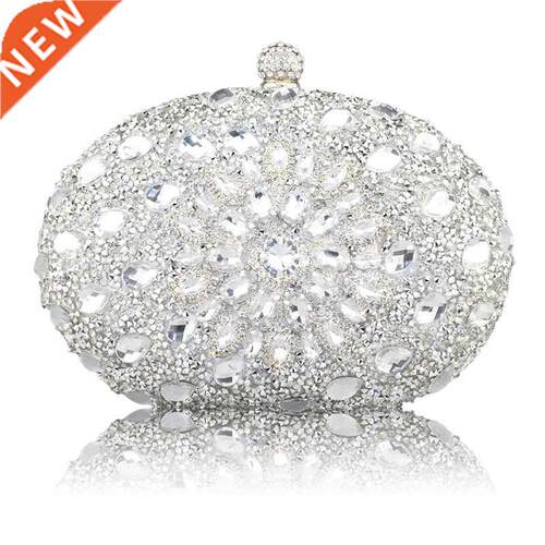 Wedding Diamond Silver Floral Crystal Sling Package Woman Cl