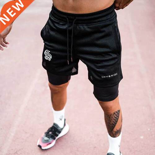 2021 New Sport Shorts Men Double-deck Jogging Running Shorts