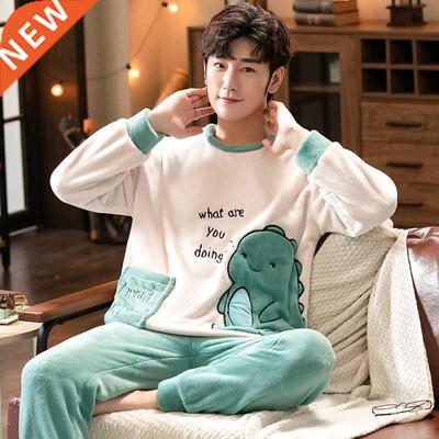 2021 Winter Long Sleeve Thick Warm Flannel Pajama Sets for M