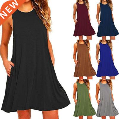 2022 Women's Summer Casual Swing T-Shirt Dresses Beach Cover