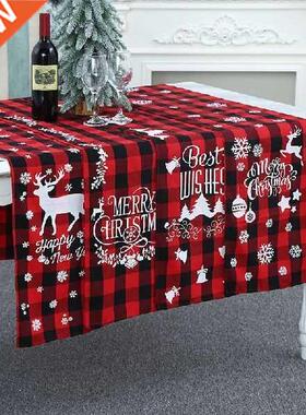 Christmas Table Cloth Plaid Letter Rattan Print Rectangular