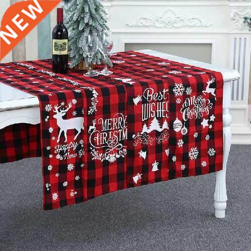 Christmas Table Cloth Plaid Letter Rattan Print Rectangular