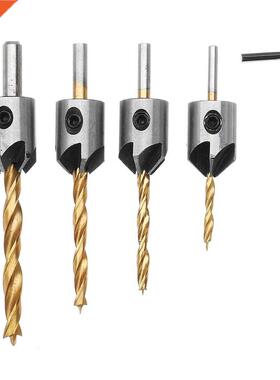 4pcs 3mm-6mm 5 Flute Countersink Drill Bit Woodworking Chamf