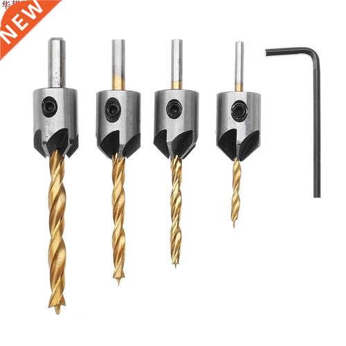 4pcs 3mm-6mm 5 Flute Countersink Drill Bit Woodworking Chamf
