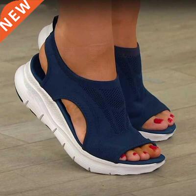 Women Sandals Mesh Casual Ladies Wedge Shoes Solid Color Pla
