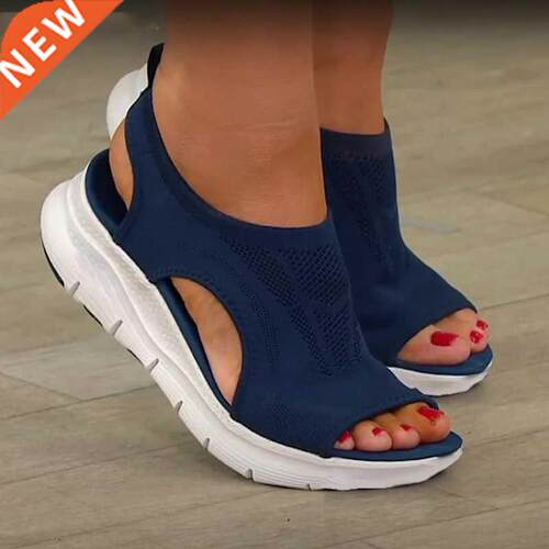 Women Sandals Mesh Casual Ladies Wedge Shoes Solid Color Pla