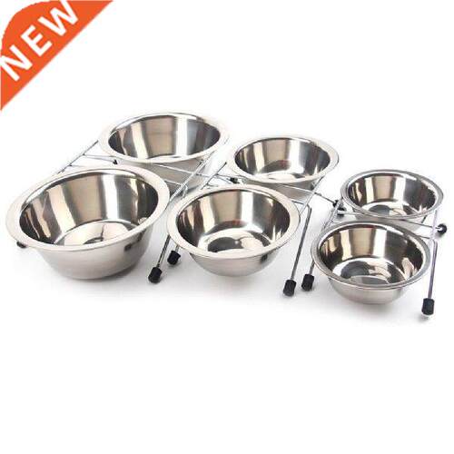 S M L Double Dog Bowls Diner Dish Durable Stainless Steel