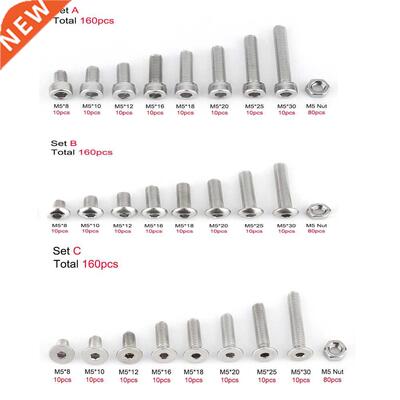 160pcs/set M5 Screws Bolts and Nuts 304 Stainless Steel Hex