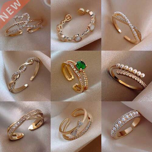 LATS Luxury Gold Color Pearl Zircon Rings for Woman 2022 Vin
