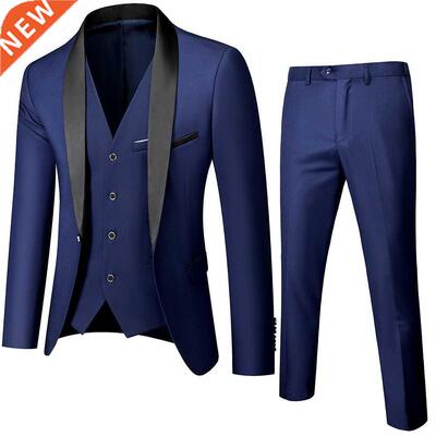 Black Men Autumn Wedding Party 3-Piece Set Large Size 5XL 6X
