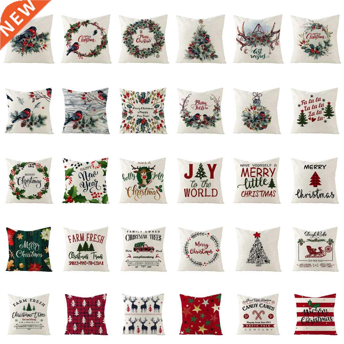 45X45CM Linen Christmas Pillows Case Bird es Garland Floral