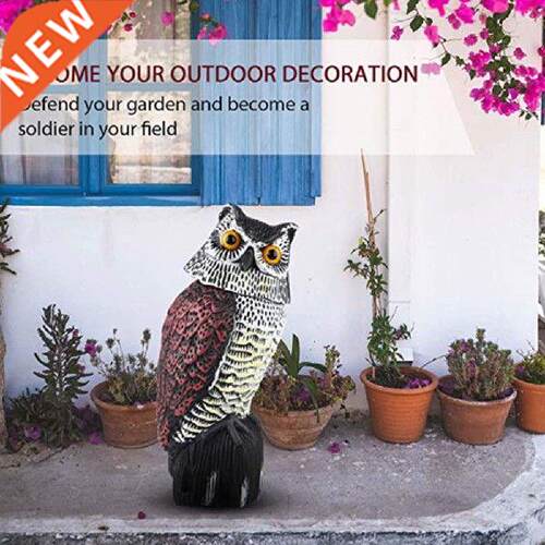 Owl Scarecrow Sculpture with Rotating Head for Garden