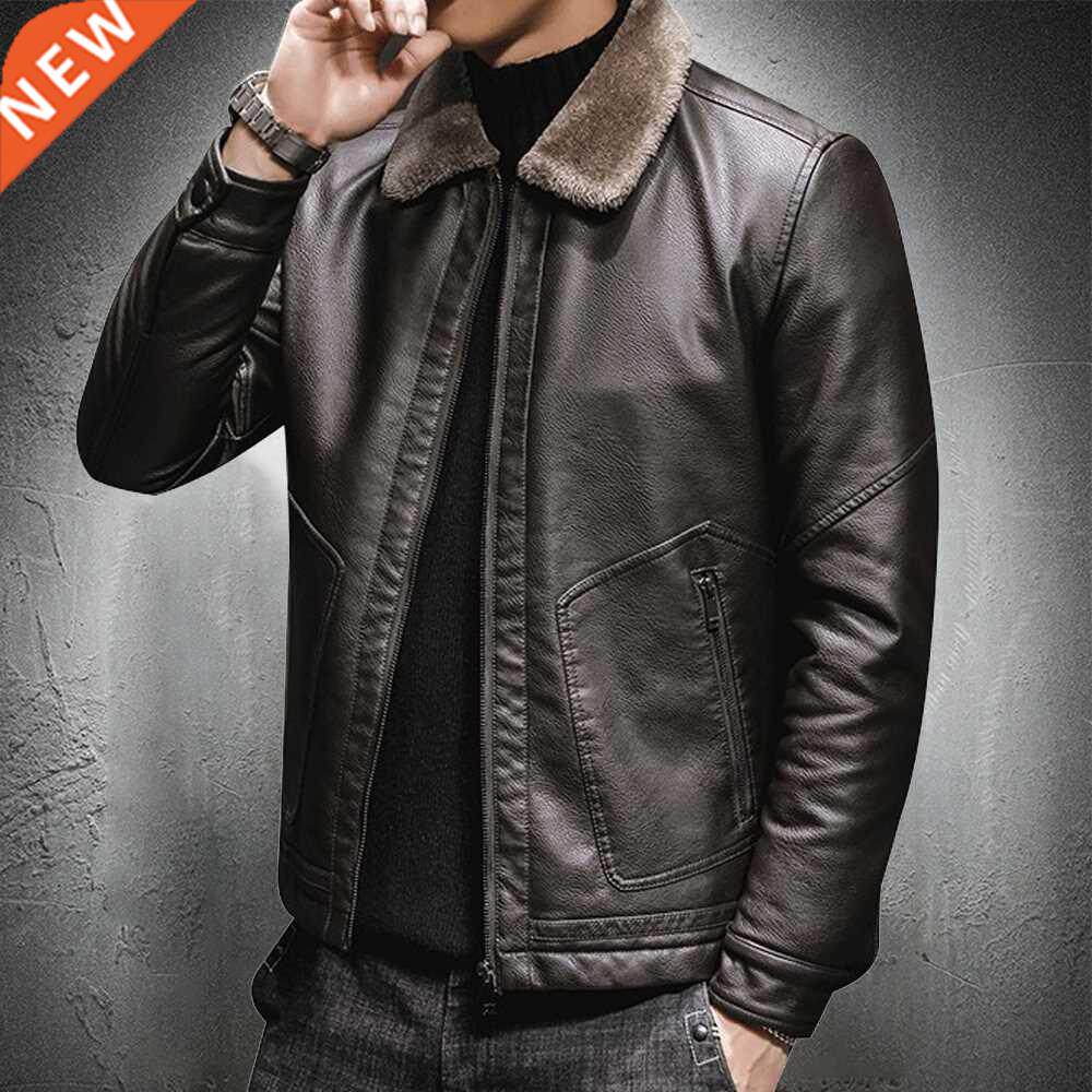 Vintage Leather Jacket Men Coffee Jacket Brown Leater Jacket图片
