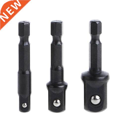 3Pcs Drill Socket Adapter Set Hex Shank to 1/4 3/8 1/2 Sq