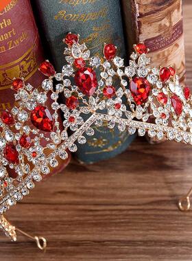 Newest Desgn European Red Crystal Crown Headwear Brdal Wed