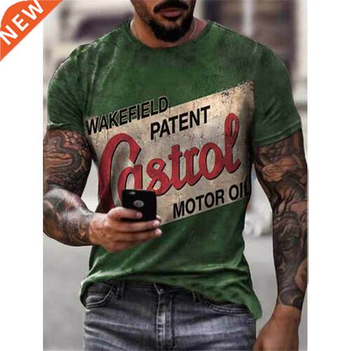 Summer hot sale Castrol retro short-sleeved men's T-shirt 3D