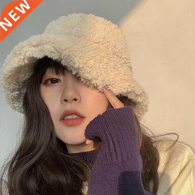 Winter Autumn Thick Warm Soft Lamb Wool Women Bucket Hat Sol
