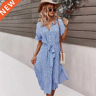 Spring Women Bandage Dress Summer 2022 New Casual Floral Pri