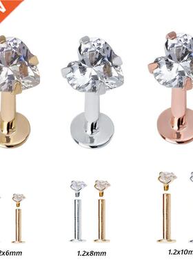 1Pc Stainless Steel Heart Zircon Gem Labret Earring Stud Hel