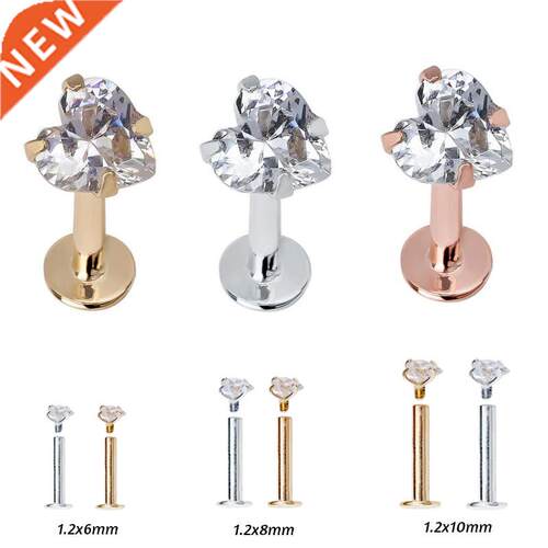 1Pc Stainless Steel Heart Zircon Gem Labret Earring Stud Hel