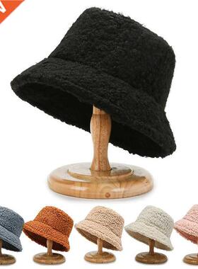 Lamb Wool Faux Fur Bucket Hat Winter Warm Teddy Velvet Hats
