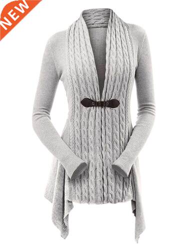 Cable Knit Asymmetrical Long Cardigan Women Sweater Female C