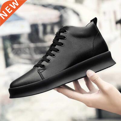 High quality all Black Men's leather casual shoes Increase S